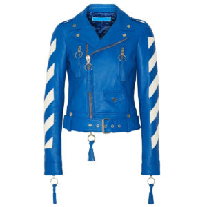 Women Cropped Blue Genuine Leather Fashion Jacket