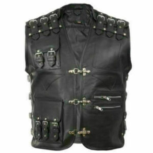 Mens Genuine Leather Heavy Buckled Rocker Biker Vest