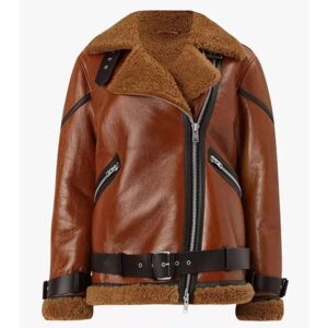 Women Brown B3 Shearling Biker Leather Jacket