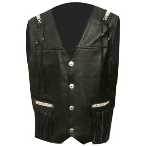 Men Native American Western Fringe Leather Vest