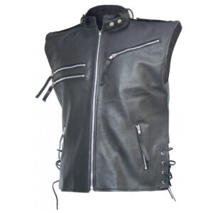 Men Vintage Motorcycle Rider Leather Zipper Vest