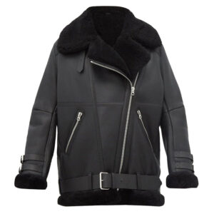 B3 Bomber Shearling Pitch Black Leather Jacket Women