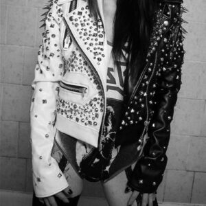 Black White Women Punk Fashion Leather Jacket
