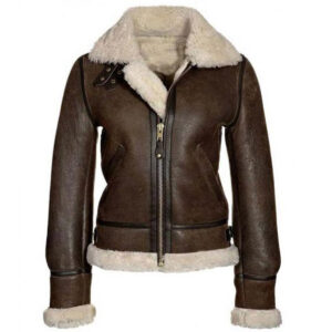 Women Aviator Pilot B3 Bomber Brown Leather Shearling Jacket