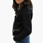 Adorable Quilted Black Leather Kids Jacket - Image 3