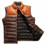 Authentic Brown Bubble Leather Down Vest for Men - Image 3