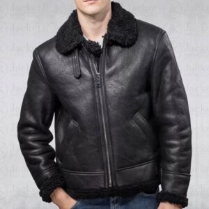 Men Aviator B3 Shearling Leather Jacket in Black