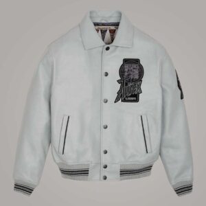 Avirex Twin Dragon Grey Sheepskin Leather Varsity Bomber Jacket Limited Edition
