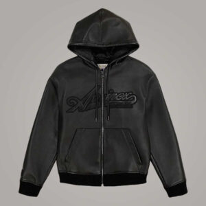 Avirex Black Leather Hoodie Jacket for Men