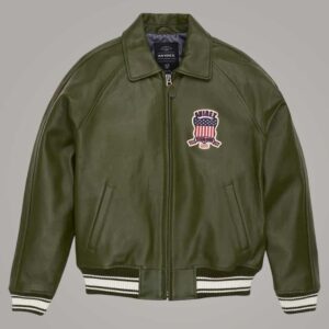 Avirex Green Sheepskin Leather Flight Bomber Jacket for Men