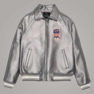 Avirex Silver Sheepskin Leather Flight Bomber Jacket for Men