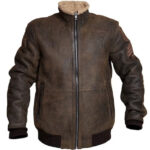 B3 RAF Aviator Brown Bomber Leather Jacket with Fur - Image 2