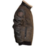 B3 RAF Aviator Brown Bomber Leather Jacket with Fur - Image 4