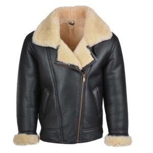 B3 Bomber Aviator Flying Shearling Black Leather Jacket Mens Pilot