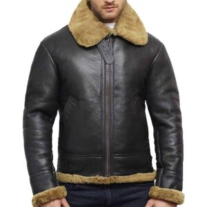 Men B3 Vintage Black World War Aviator Shearling Bomber Leather Jacket