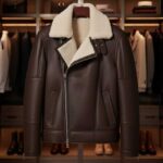 Men's Brown Leather B3 Bomber Shearling Aviator Jacket - Image 3