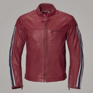 BMW Maroon Leather Cafe Racer Jacket