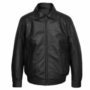 Men's Black Genuine Leather Bomber Jacket