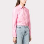 Baby Pink Barbie Summer Leather Jacket for Women - Image 3