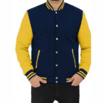 Baseball Jacket In Navy Blue And Yellow - Image 3