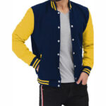 Baseball Jacket In Navy Blue And Yellow - Image 4