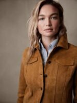 Women's Brown Suede Trucker Leather Jacket - Image 3