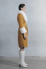 Women's Tan Brown Suede Leather Shearling Coat - Image 3