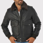 Black Cowhide Leather Aviator Jacket for Men