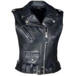 Black Leather Biker Vest for Women
