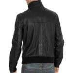 Black Leather Men's Simple Fitted Bomber Jacket - Image 2