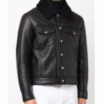 Black Leather Trucker Jacket for Men - Image 2
