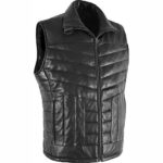Black Men's Quilted Puffer Leather Vest - Image 2
