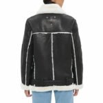 Black Oversized Shearling Leather Jacket For Women - Image 2