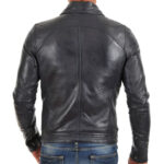 Black Slim fit Biker Leather Jacket for Men - Image 2