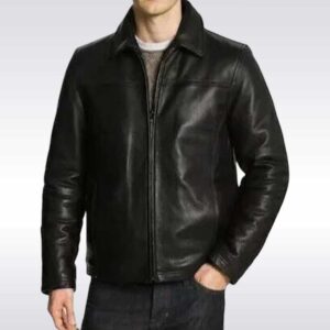Black Cafe Racer Leather Jacket