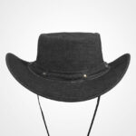Black Denim Cowboy Hat with Braided Leather Band - Image 2