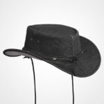 Black Denim Cowboy Hat with Braided Leather Band - Image 3