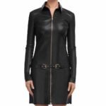 Genuine Leather Elegant Party Mini Dress For Women - Image 3