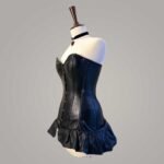 Black Leather Longline Corset Dress Steel Boned Gothic Alternative Wear - Image 3