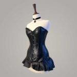 Black Leather Longline Corset Dress Steel Boned Gothic Alternative Wear - Image 2