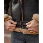 Black Men's Aviator Fur Sheepskin Leather Jacket - Image 5
