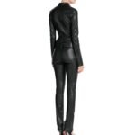 Black Women's Designer Leather Jumpsuit with Belted Waist - Image 2