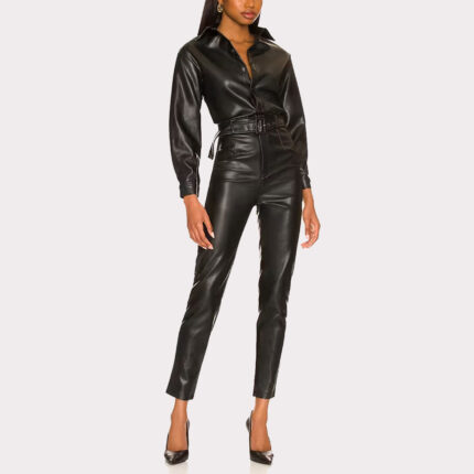 Black Women's Leather Jumpsuit - Effortless Elegance