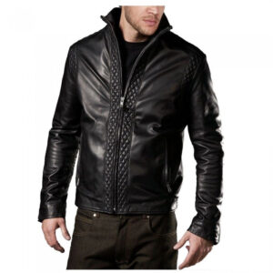 Black Slim Fit Quilted Designer Biker Leather Jacket