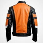 Black and Orange Cowhide Leather Biker Jacket – Custom Fit - Image 2