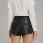 Women High Waist Studded Leather Shorts - Image 2