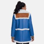 Blue Shearling Jacket with White Fur for Women - Image 2