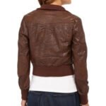 Brown Leather Bomber Jacket For Women - Image 2