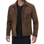 Brown Leather Trucker Jacket for Men - Image 2