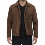 Brown Leather Trucker Jacket for Men